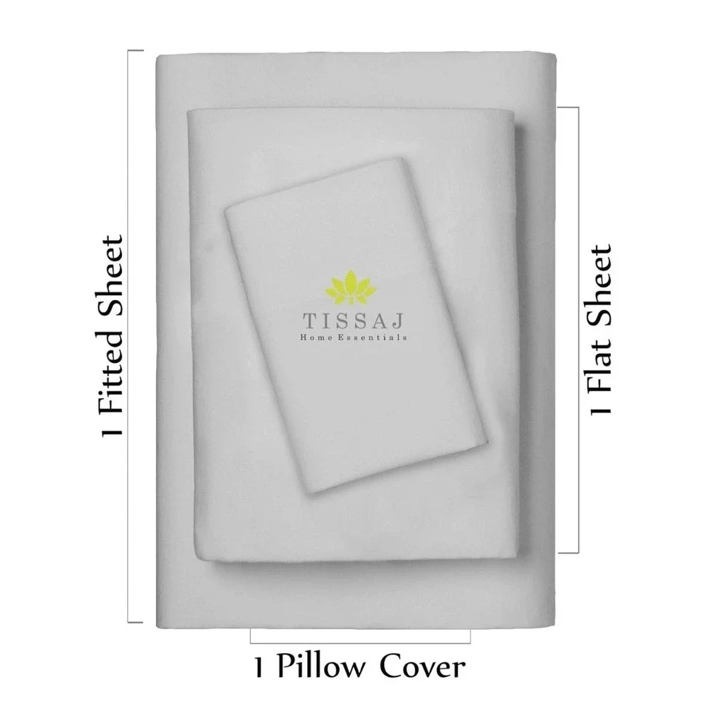 Tissaj Organic Cotton Sheets Twin Size, Smoke Gray Set Of 3